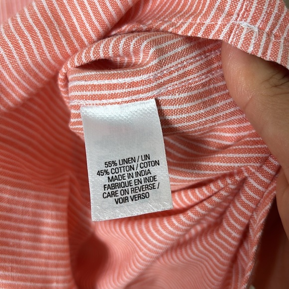 Tahari Linen Cotton Blend Striped orange white button down shirt size M - Picture 6 of 8